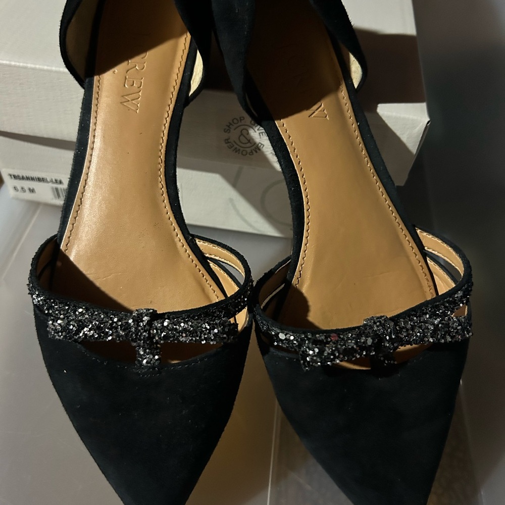 J. Crew Black flats with Sparkling Embellishment